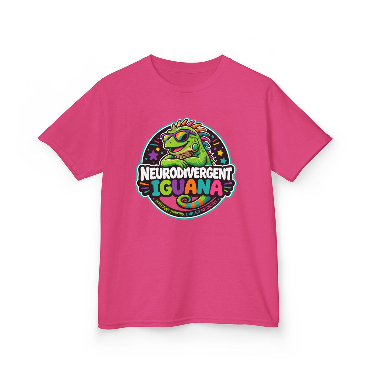 Kids T‑Shirt — "Neurodivergent Iguana" Colorful Pride Tee