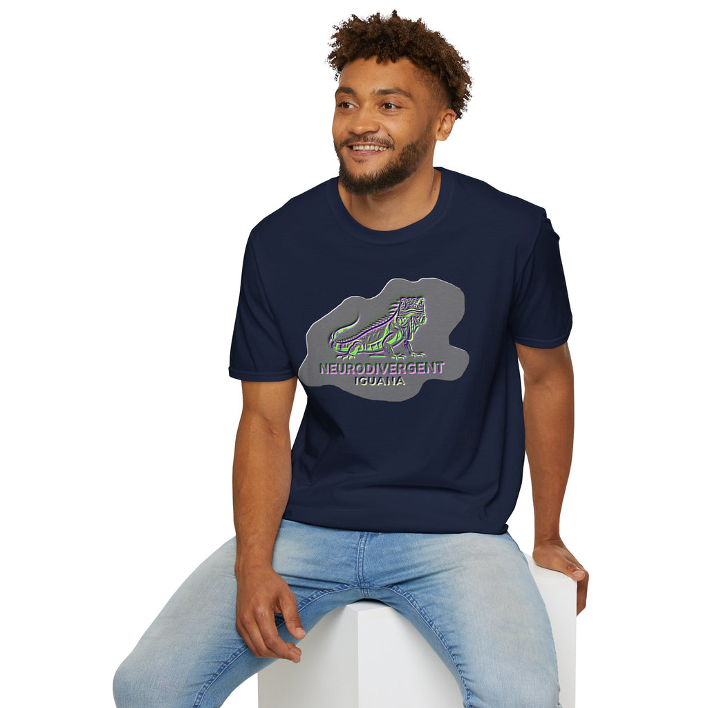 Neurodivergent Iguana Graphic T‑Shirt — Pride-Lit Earthtone Design