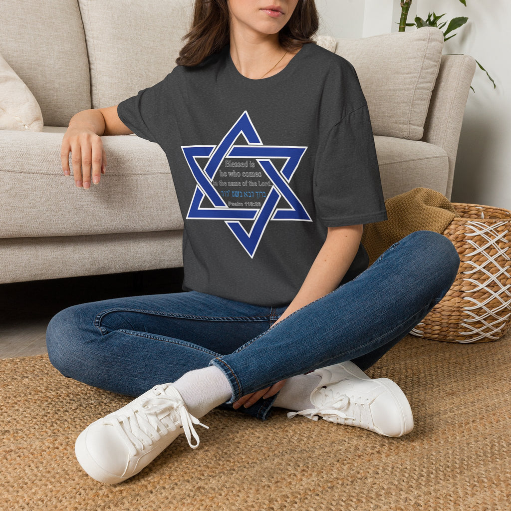 Star of David T-Shirt — "Blessed is he who comes in the name of the Lord" Hebrew Christian Jewish Faith Tee