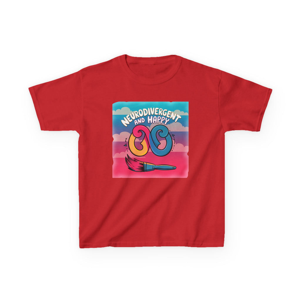 Kids Tee — "Neurodivergent and Happy" Colorful Art Brush Design