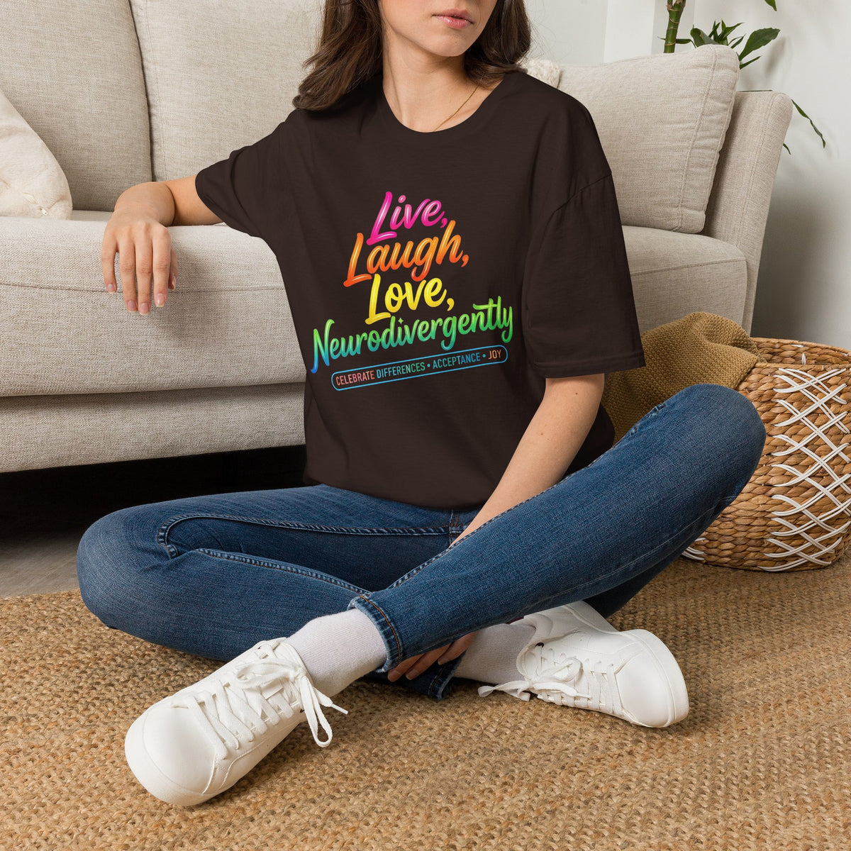 Neurodivergent Pride T-Shirt — “Live, Laugh, Love, Neurodivergently” Rainbow Tee