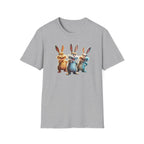Funny Cartoon Bunnies T-Shirt — Three Playful Rabbits Graphic Tee