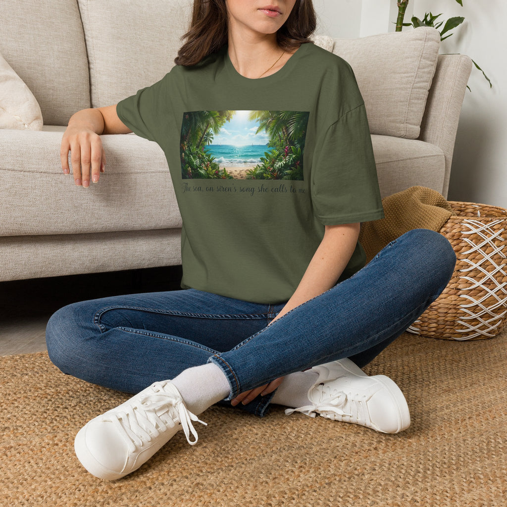 Beachscape T-Shirt — "The sea, an siren's song she calls to me" Scenic Coastal Tee