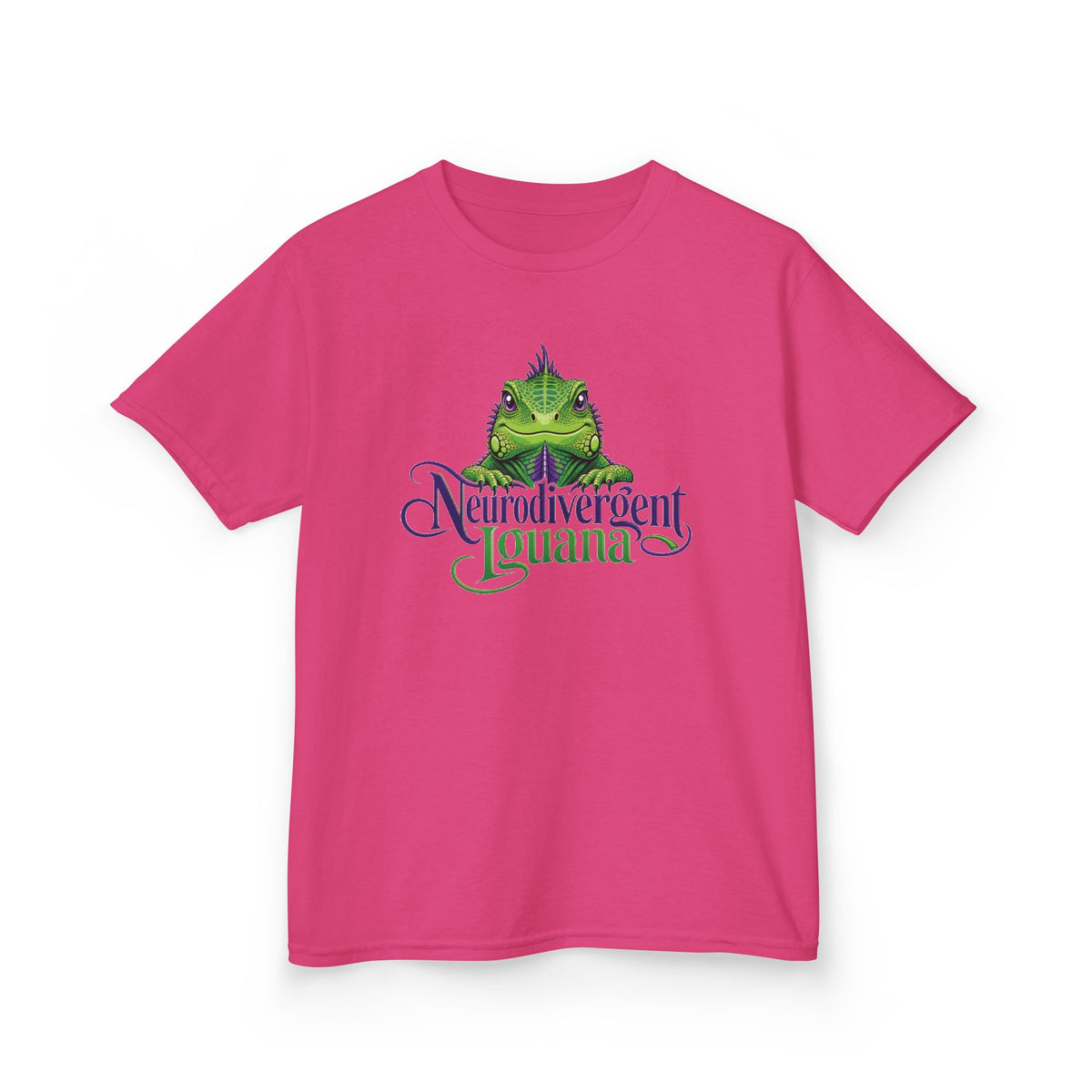 Kids T‑Shirt — “Neurodivergent Iguana” Cute Green Lizard Graphic Tee for Autism Pride & Awareness