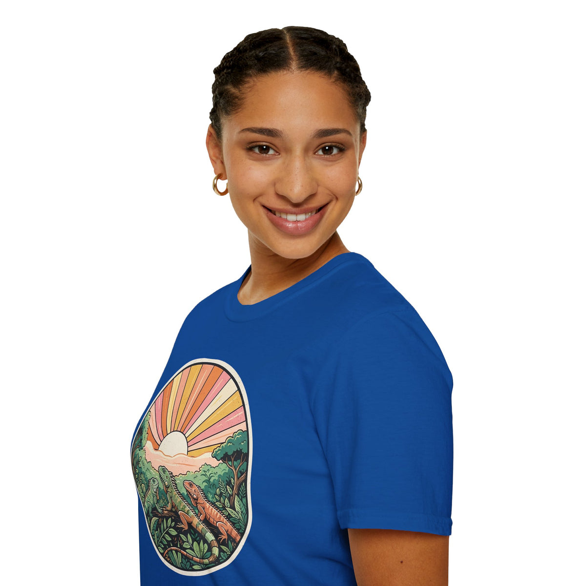 Sunrise Jungle T-Shirt — Retro Tropical Sunset Graphic Tee