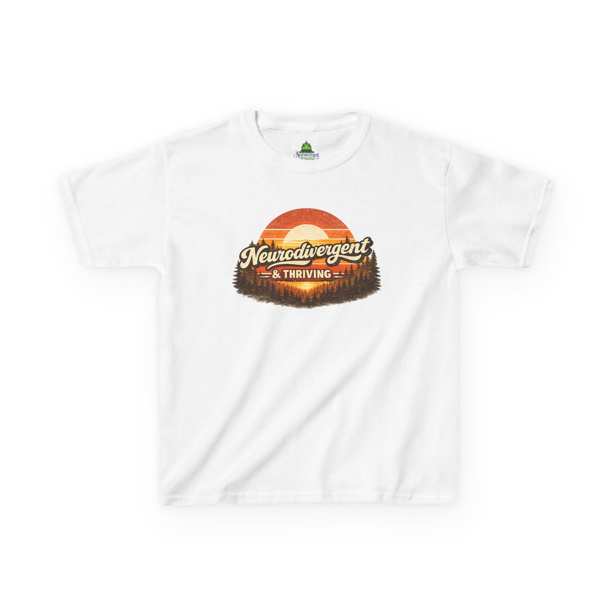 Kids T-Shirt — "Neurodivergent & Thriving" Retro Sunset Design