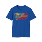 Graphic Tee — "Powered by Dopamine & Spite" Retro Colorful Quote Shirt