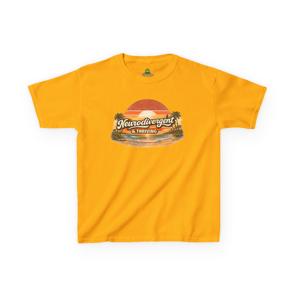 Kids T-Shirt — "Neurodivergent & Thriving" Retro Sunset Tee
