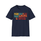 Graphic Tee — "Powered by Dopamine & Spite" Retro Colorful Quote Shirt