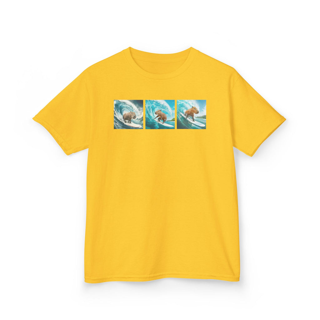 Kids Surfing Waves Tee — Triple Wave Surfboard Graphic Kids T‑Shirt