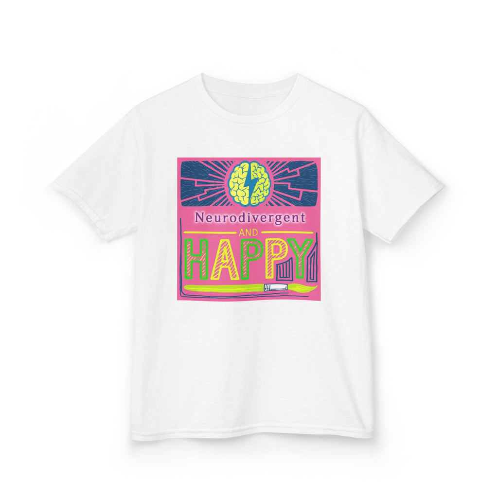 Neurodivergent and Happy Kids Tee — Bright Retro Pride Shirt