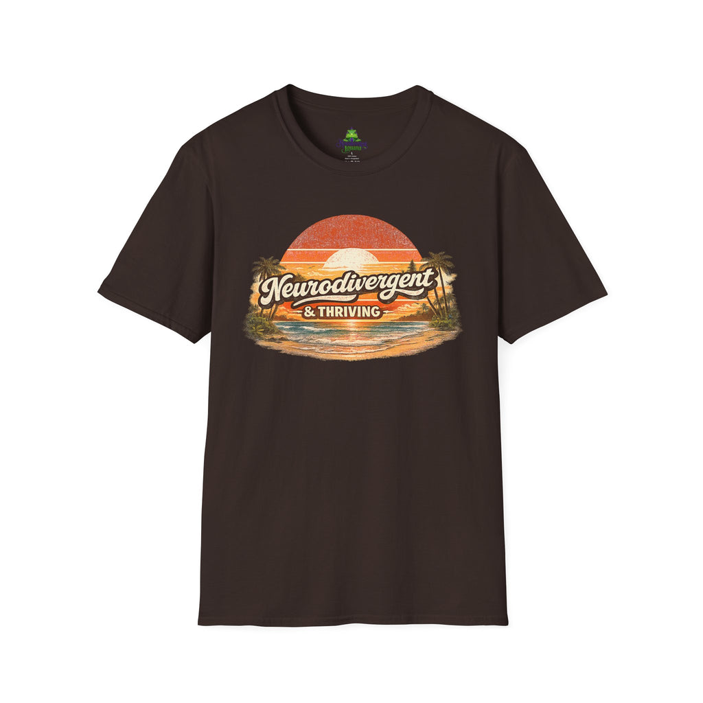 Neurodivergent & Thriving Tee — Retro Sunset Palm Graphic T-Shirt
