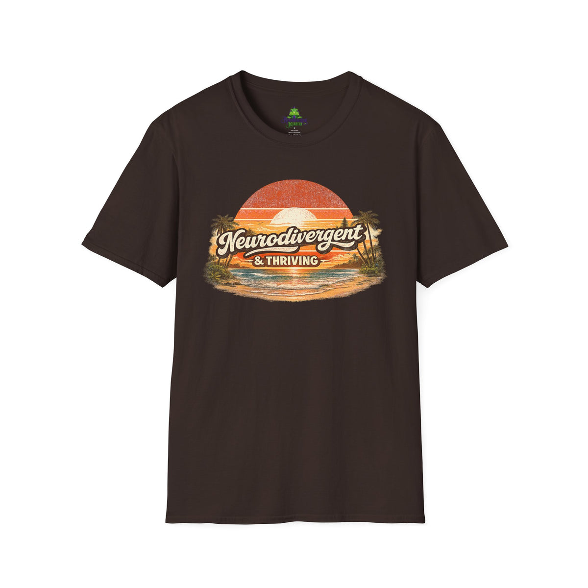 Neurodivergent & Thriving Tee — Retro Sunset Palm Graphic T-Shirt