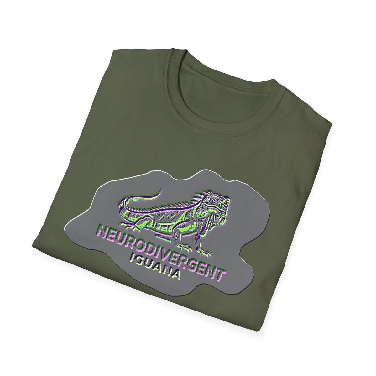 Neurodivergent Iguana Graphic T‑Shirt — Pride-Lit Earthtone Design