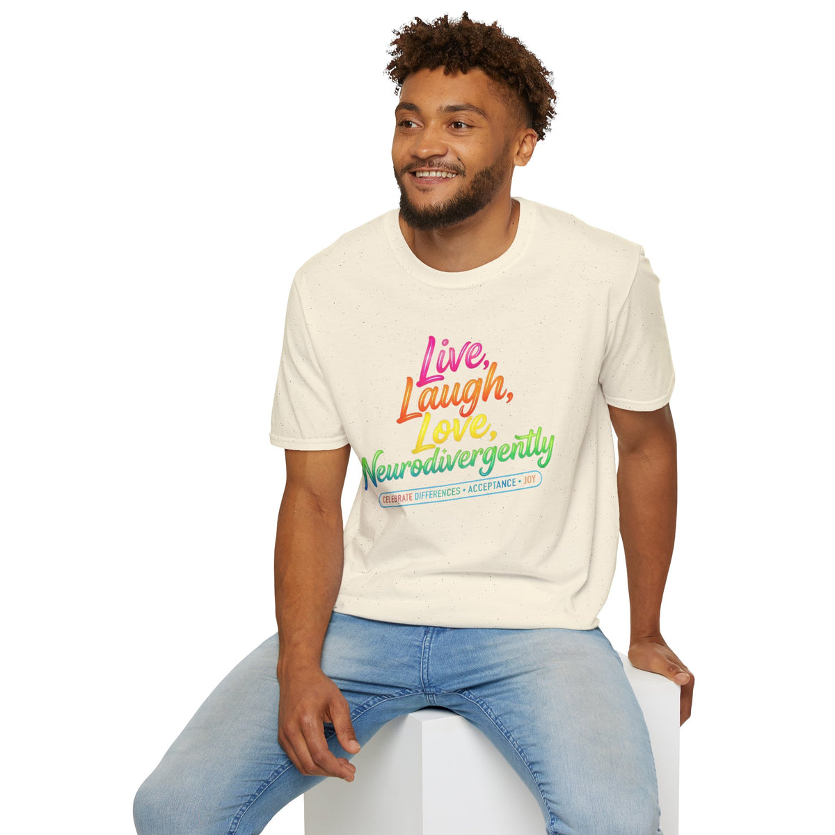 Neurodivergent Pride T-Shirt — “Live, Laugh, Love, Neurodivergently” Rainbow Tee