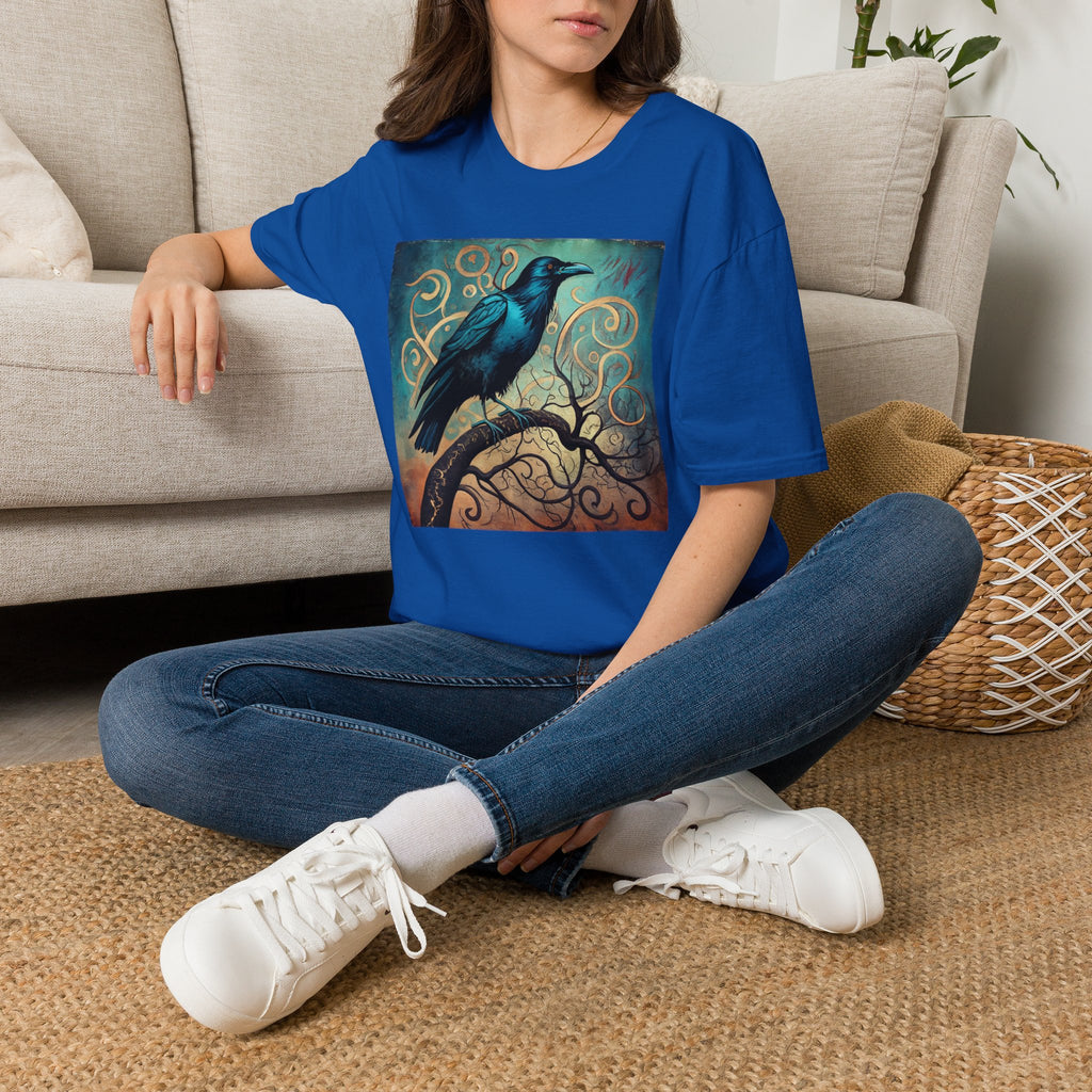 Raven Art T‑Shirt — Mystical Blue Crow Illustration Tee