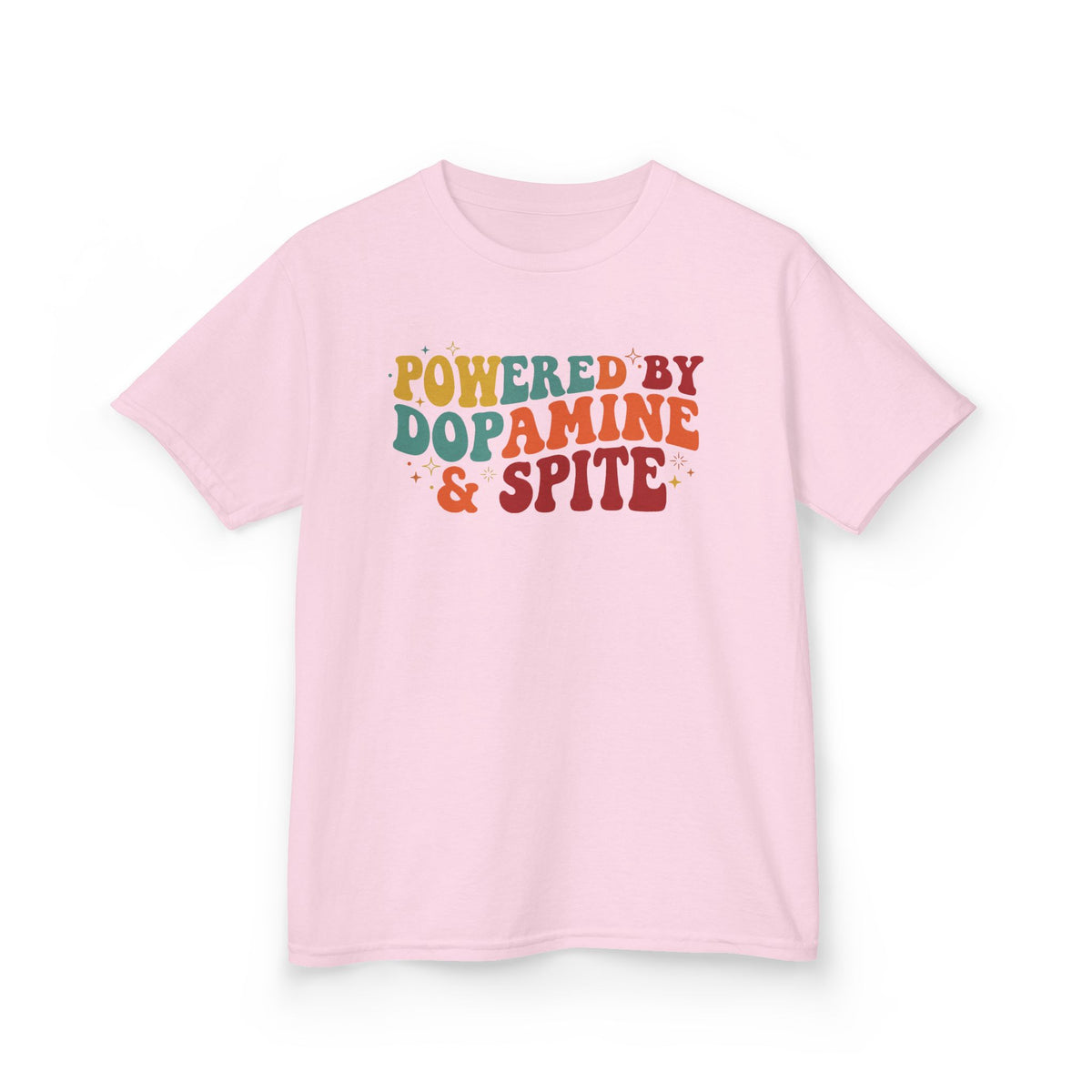 Kids T‑Shirt – "Powered by Dopamine & Spite" Retro Graphic Tee