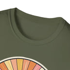 Sunrise Jungle T-Shirt — Retro Tropical Sunset Graphic Tee