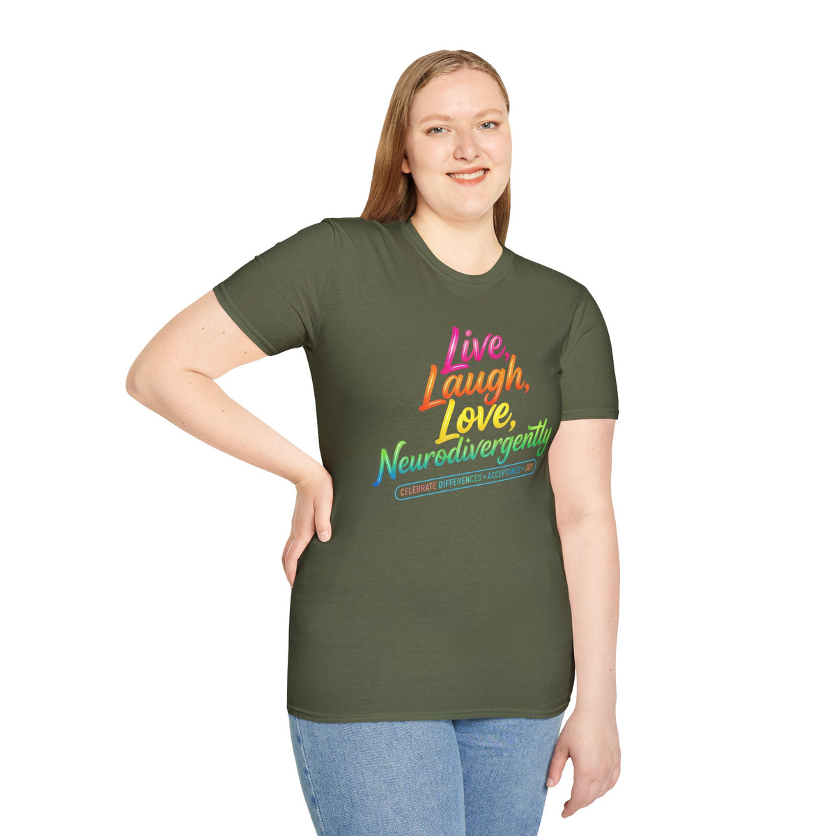 Neurodivergent Pride T-Shirt — “Live, Laugh, Love, Neurodivergently” Rainbow Tee