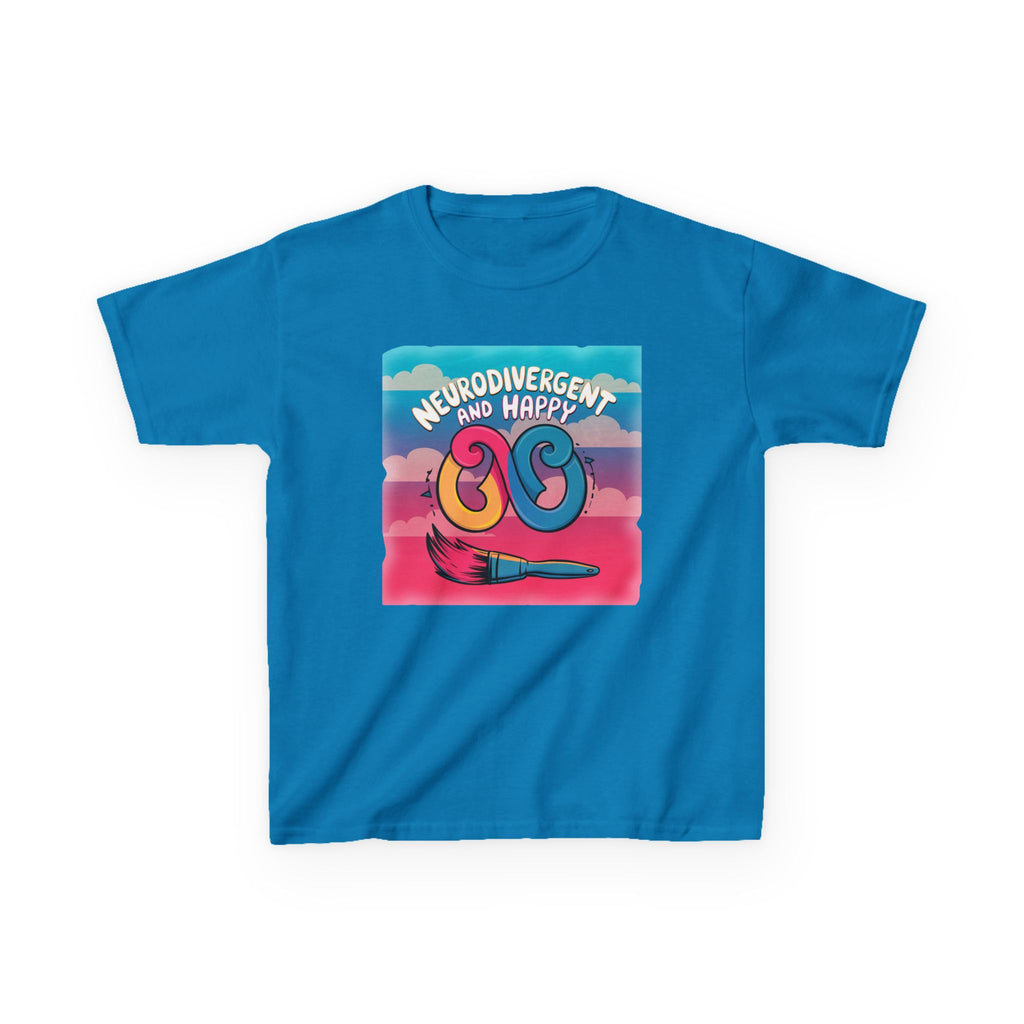 Kids Tee — "Neurodivergent and Happy" Colorful Art Brush Design