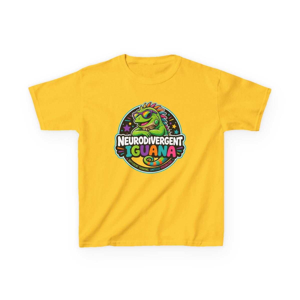 Kids T‑Shirt — "Neurodivergent Iguana" Colorful Pride Tee