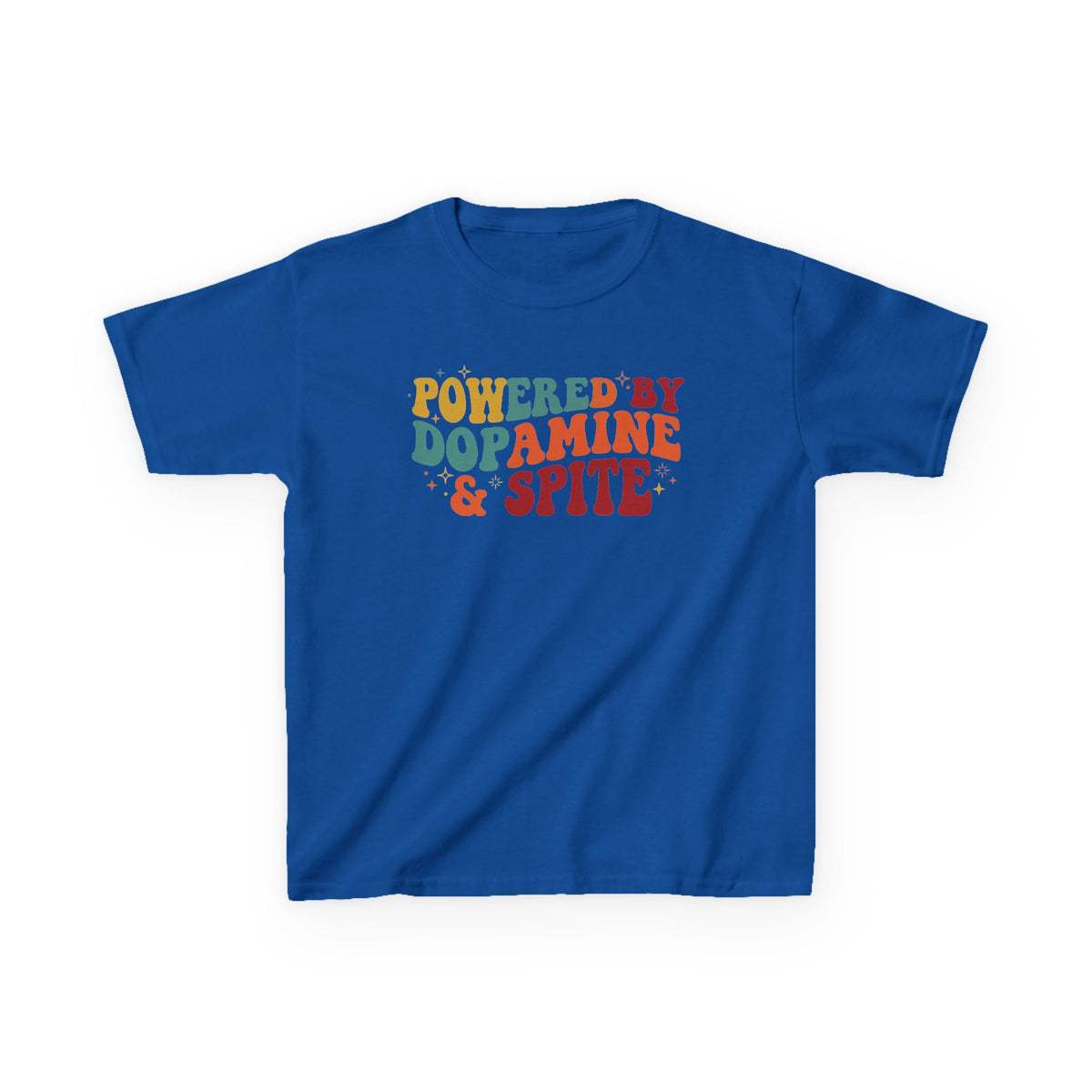 Kids T‑Shirt – "Powered by Dopamine & Spite" Retro Graphic Tee