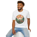 Sunrise Jungle T-Shirt — Retro Tropical Sunset Graphic Tee