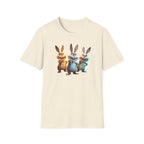 Funny Cartoon Bunnies T-Shirt — Three Playful Rabbits Graphic Tee