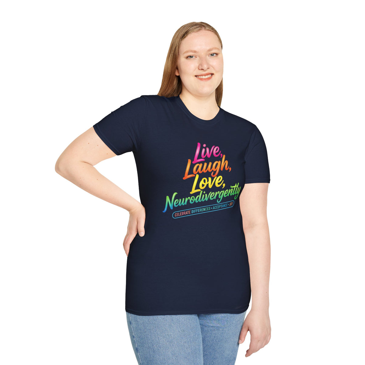 Neurodivergent Pride T-Shirt — “Live, Laugh, Love, Neurodivergently” Rainbow Tee