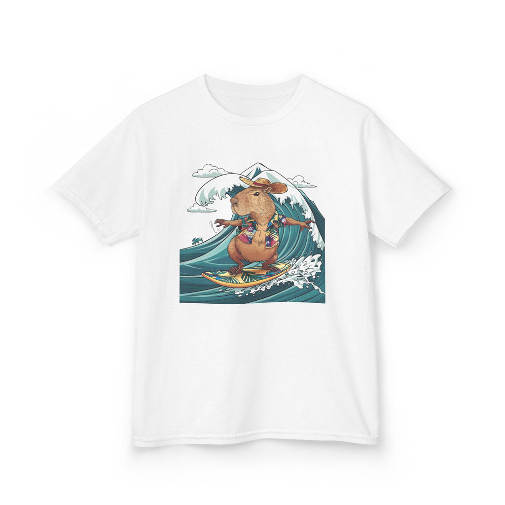 Kids Surfing Bear Graphic Tee — Cute Adventure Whale-Wave Design