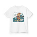 Kids Surfing Bear Graphic Tee — Cute Adventure Whale-Wave Design