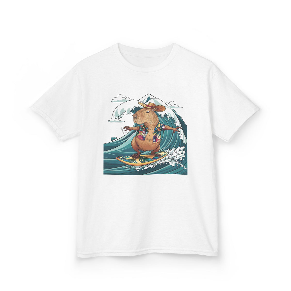 Kids Surfing Bear Graphic Tee — Cute Adventure Whale-Wave Design