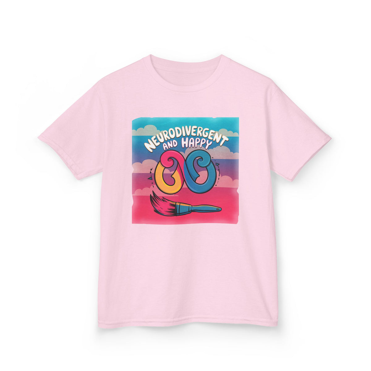 Kids Tee — "Neurodivergent and Happy" Colorful Art Brush Design