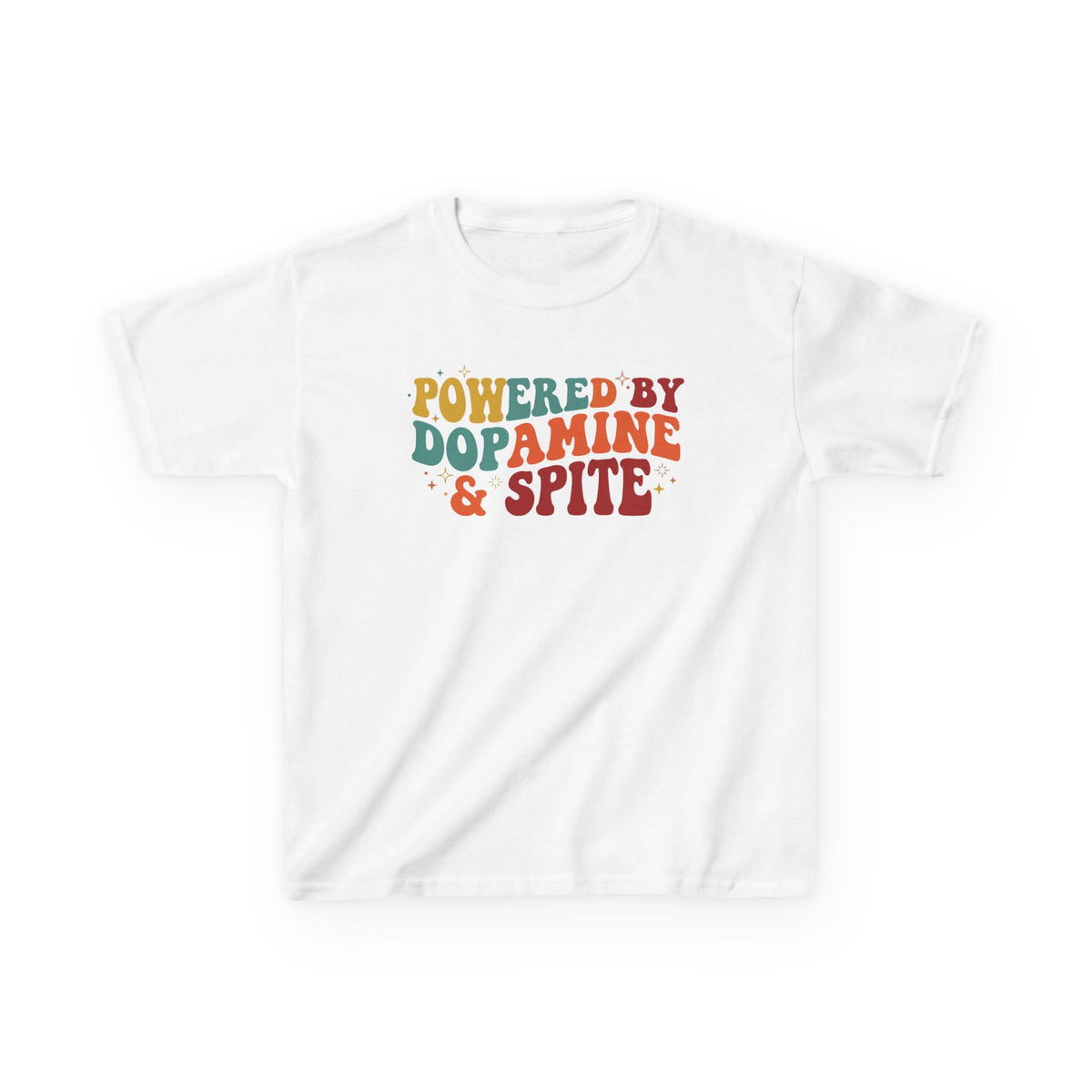 Kids T‑Shirt – "Powered by Dopamine & Spite" Retro Graphic Tee