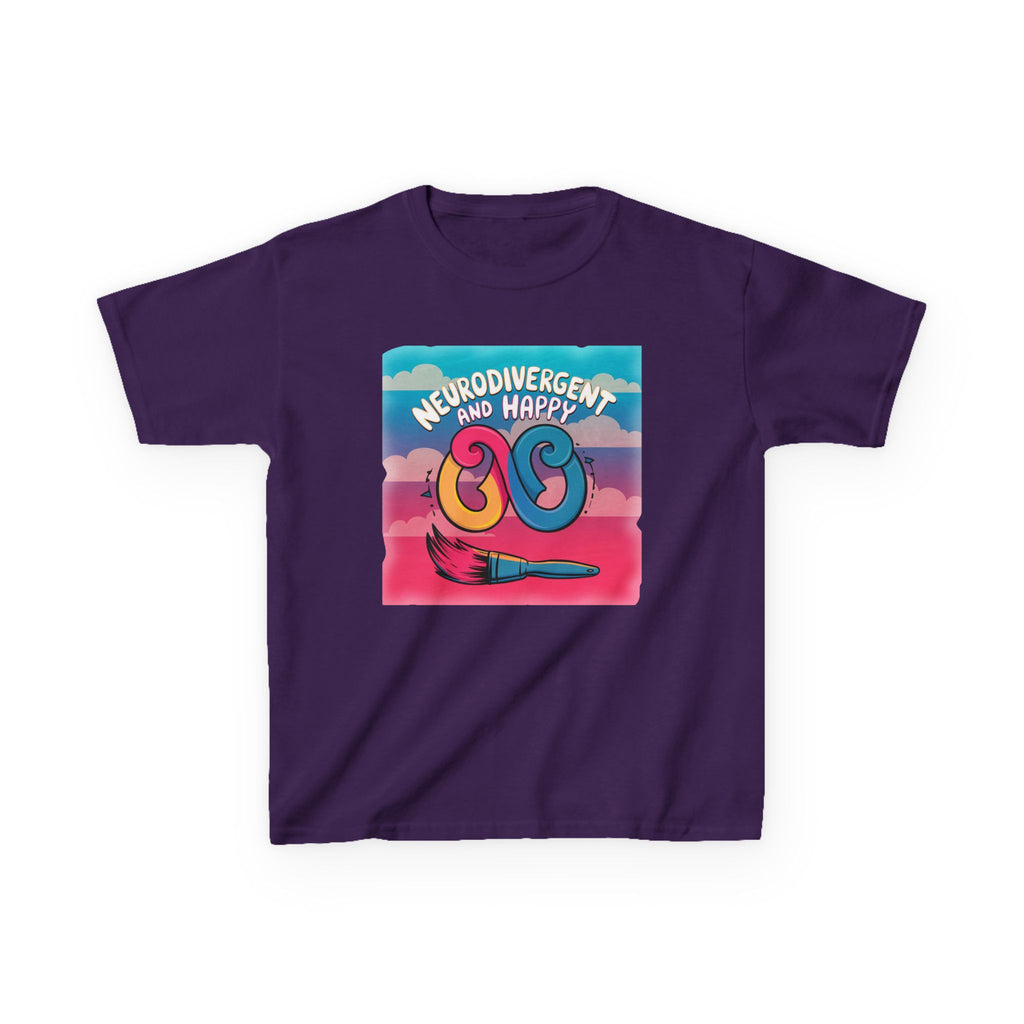 Kids Tee — "Neurodivergent and Happy" Colorful Art Brush Design