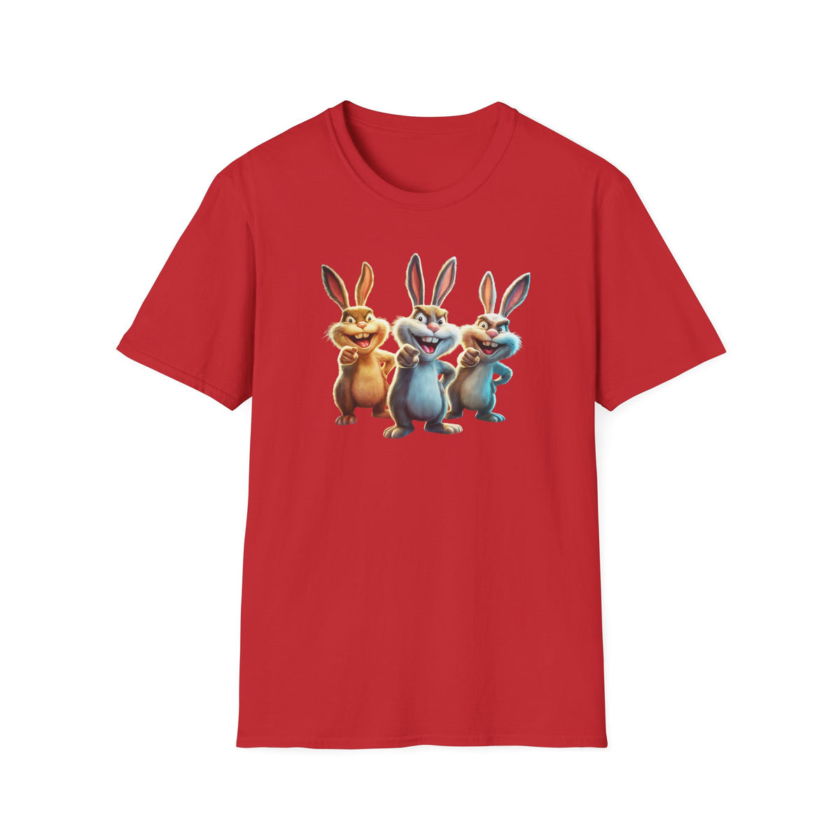 Funny Cartoon Bunnies T-Shirt — Three Playful Rabbits Graphic Tee