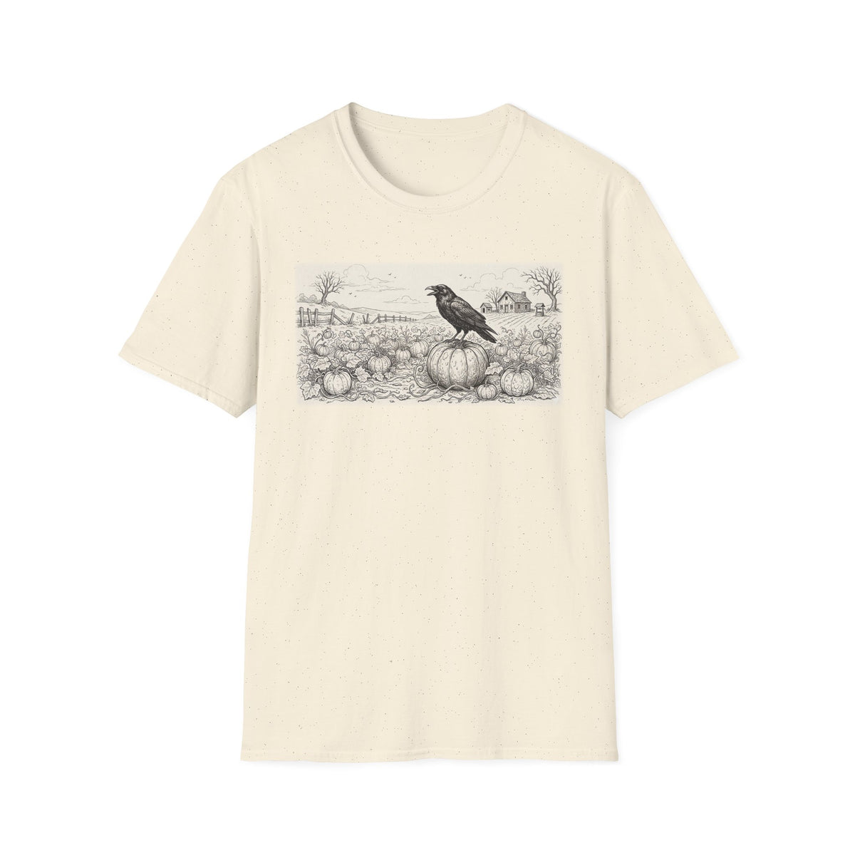 Crow on Pumpkin Field T-Shirt — Vintage Harvest Halloween Tee