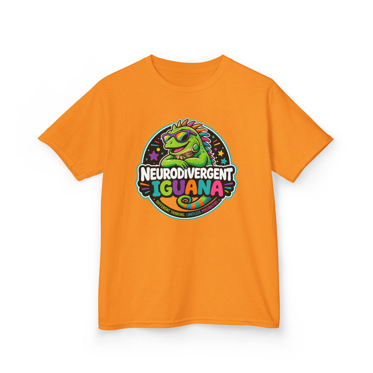 Kids T‑Shirt — "Neurodivergent Iguana" Colorful Pride Tee