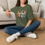Funny Cartoon Bunnies T-Shirt — Three Playful Rabbits Graphic Tee