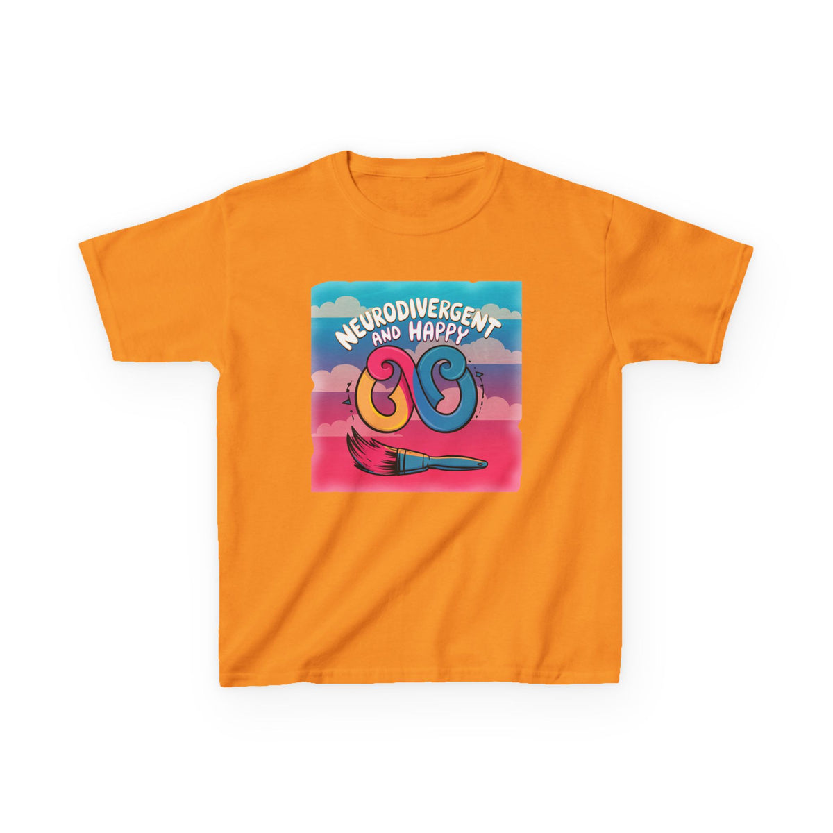 Kids Tee — "Neurodivergent and Happy" Colorful Art Brush Design