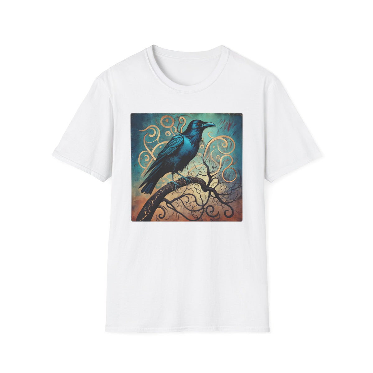 Raven Art T‑Shirt — Mystical Blue Crow Illustration Tee