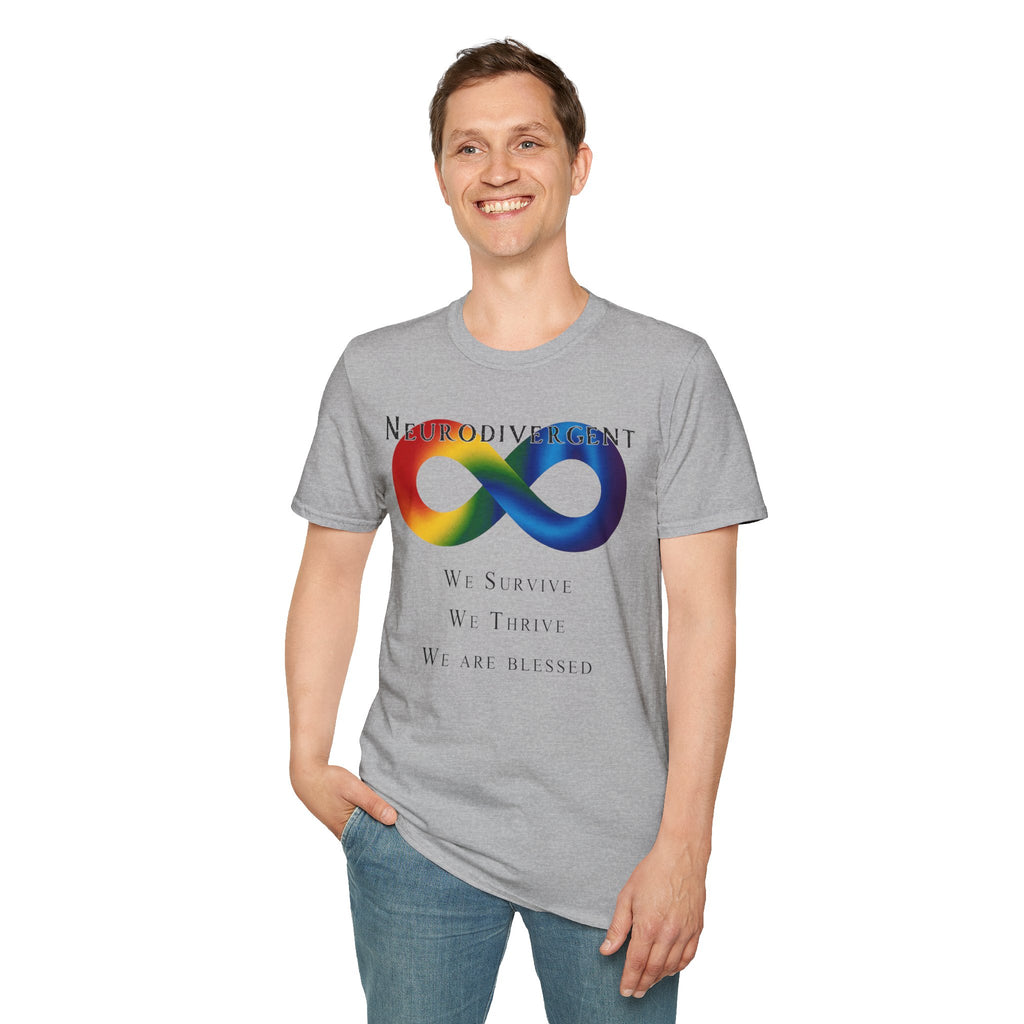 Neurodivergent Infinity T-Shirt — "We Survive, We Thrive, We Are Blessed" Pride Tee