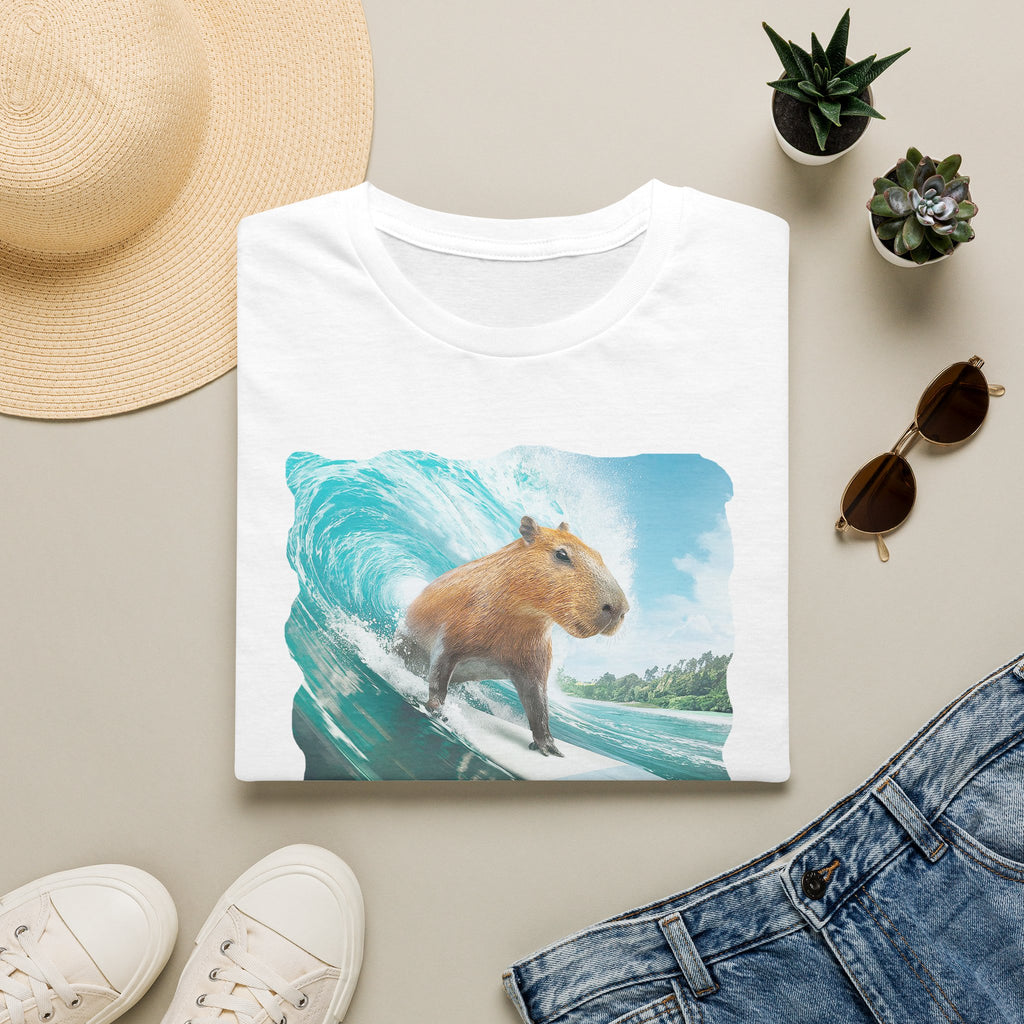 Capybara Surfing T‑Shirt — "Chill Dude!" Beach Vibe Tee