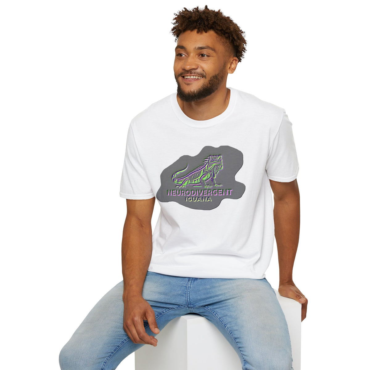 Neurodivergent Iguana Graphic T‑Shirt — Pride-Lit Earthtone Design