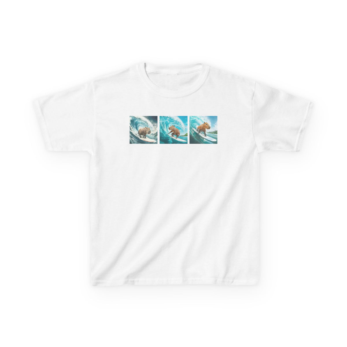 Kids Surfing Waves Tee — Triple Wave Surfboard Graphic Kids T‑Shirt