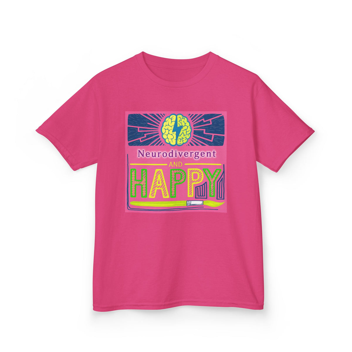 Neurodivergent and Happy Kids Tee — Bright Retro Pride Shirt
