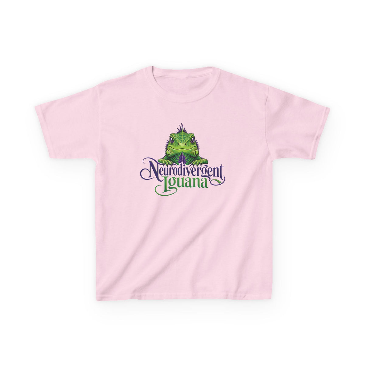 Kids T‑Shirt — “Neurodivergent Iguana” Cute Green Lizard Graphic Tee for Autism Pride & Awareness