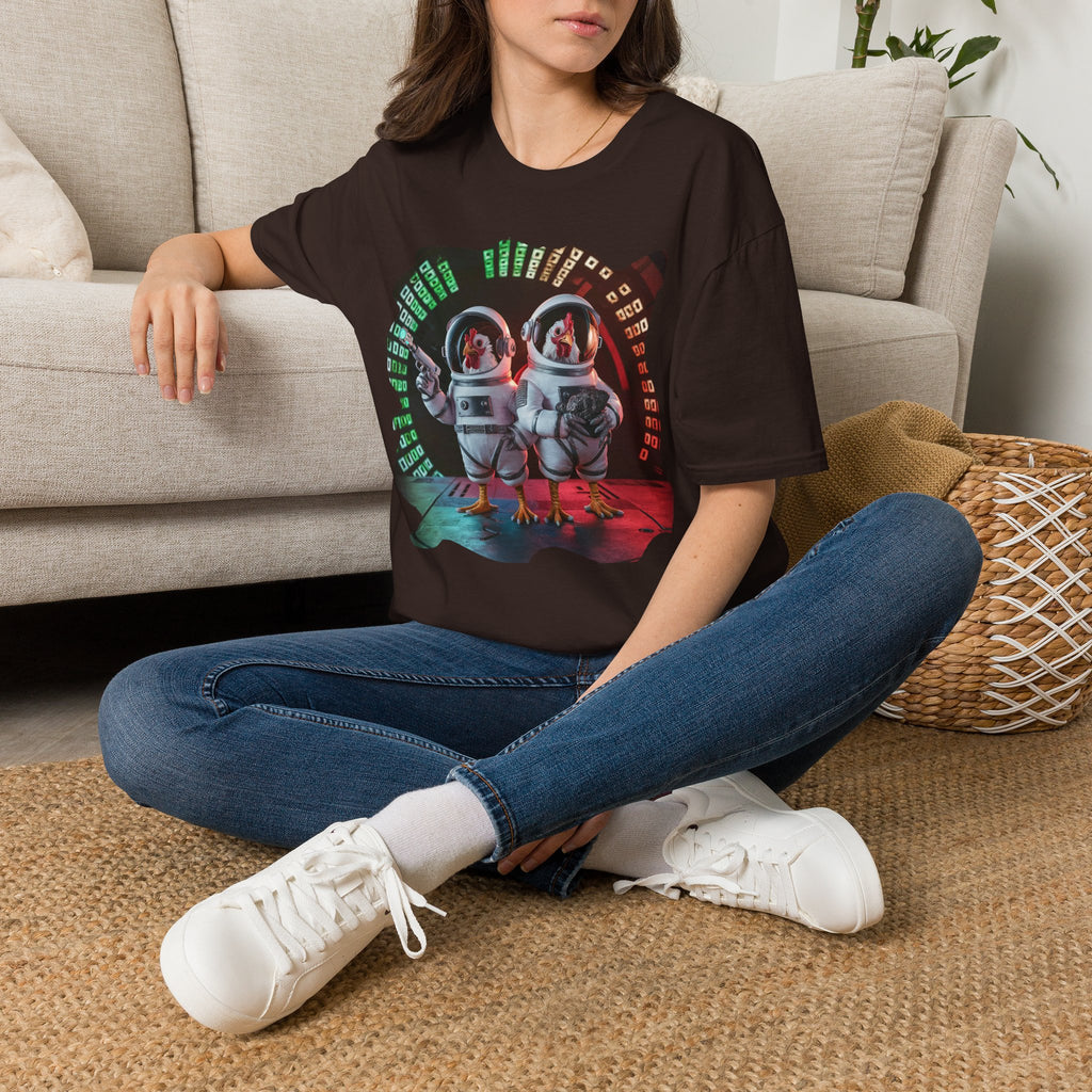 Astronaut Chickens Graphic Tee — Retro Space Vet Tech Chickens T‑Shirt