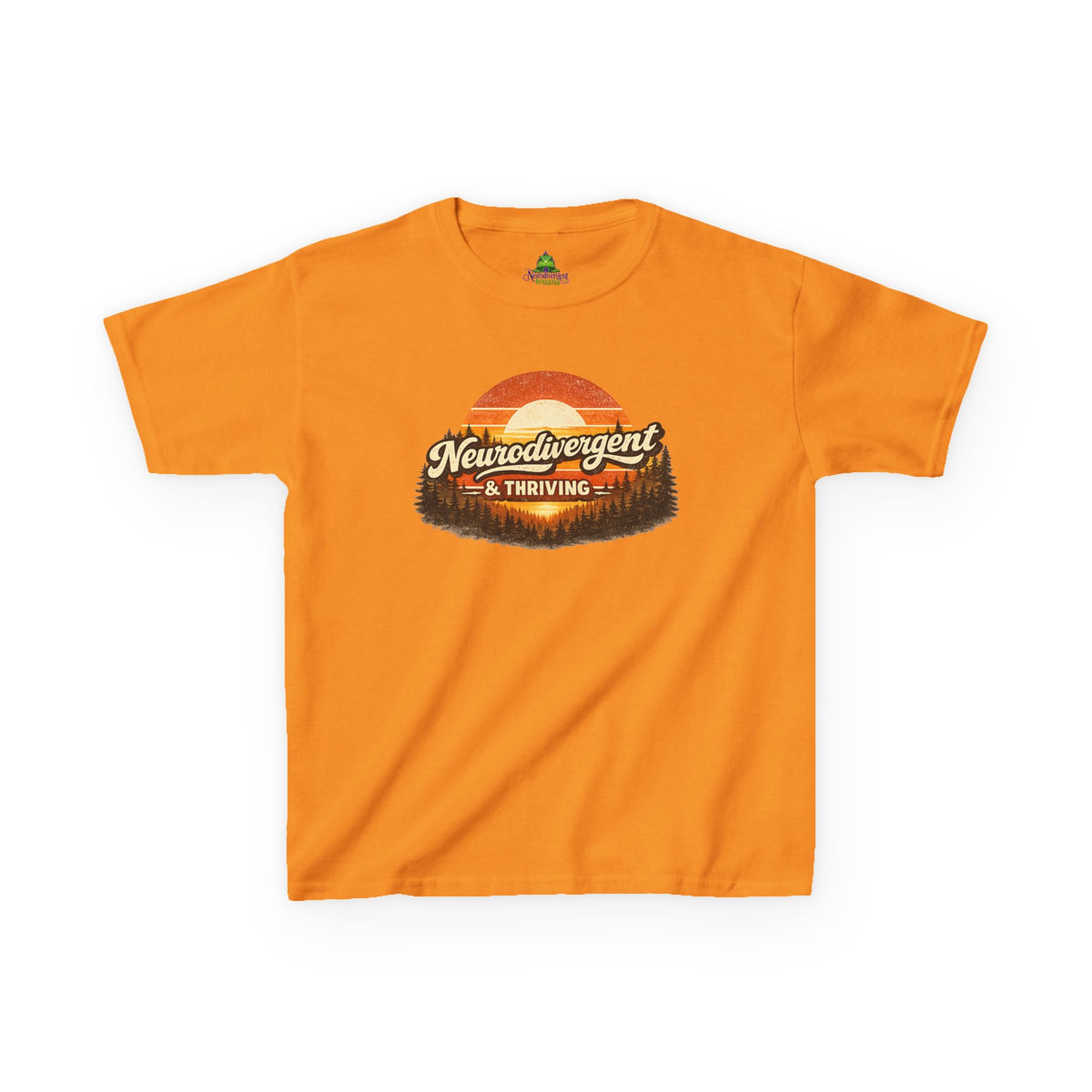 Kids T-Shirt — "Neurodivergent & Thriving" Retro Sunset Design