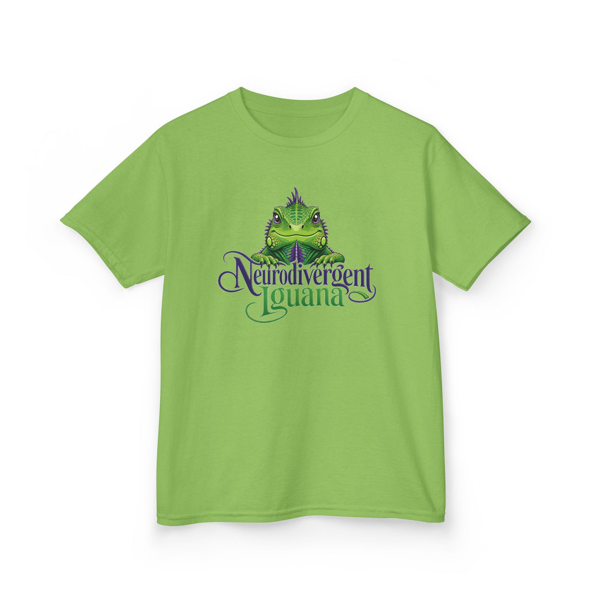 Kids T‑Shirt — “Neurodivergent Iguana” Cute Green Lizard Graphic Tee for Autism Pride & Awareness